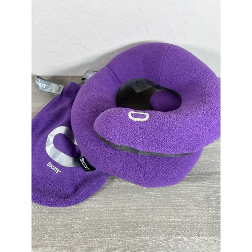 BCOZZY Chin Supporting Travel Neck Pillow Purple Fleece w Storage Bag Accessory